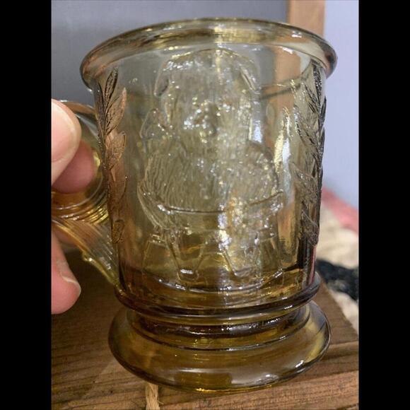 Vintage Mosser Gold Amber Child's Glass Kitten and Puppy Mug Cup  Cat Dog​​ - Picture 2 of 7